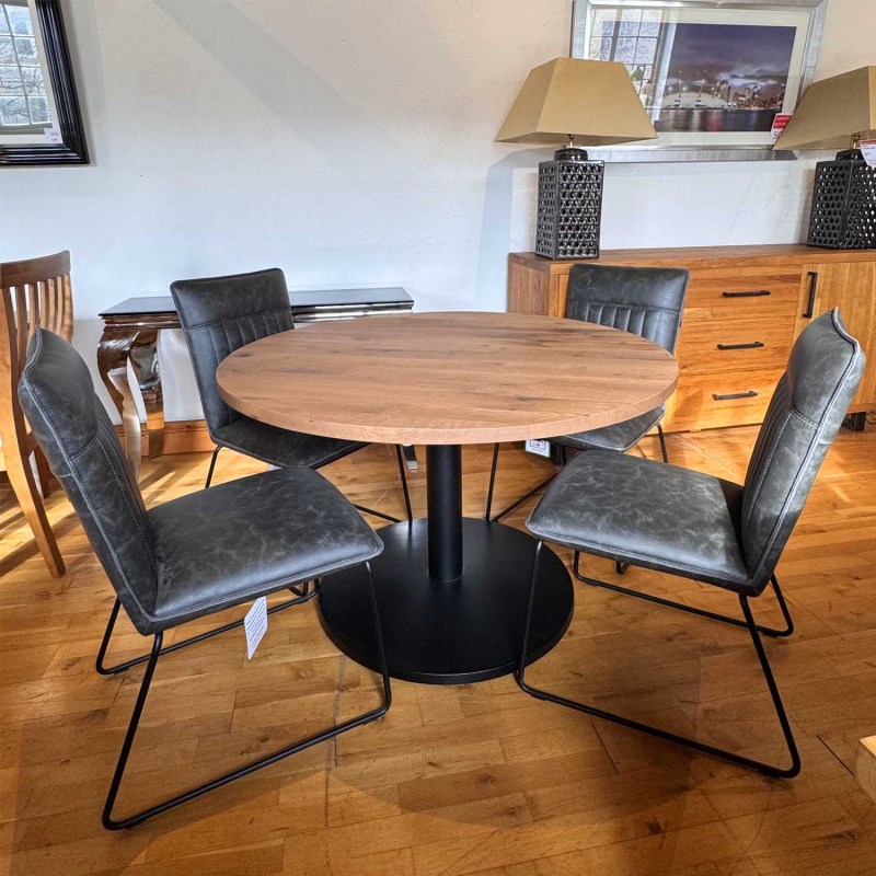 Showroom Clearance: Zap 120cm Soild Oak Dining Table & 4x Callum Dining Chairs Showroom Clearance: Zap 120cm Soild Oak Dining Table & 4x Callum Dining Chairs